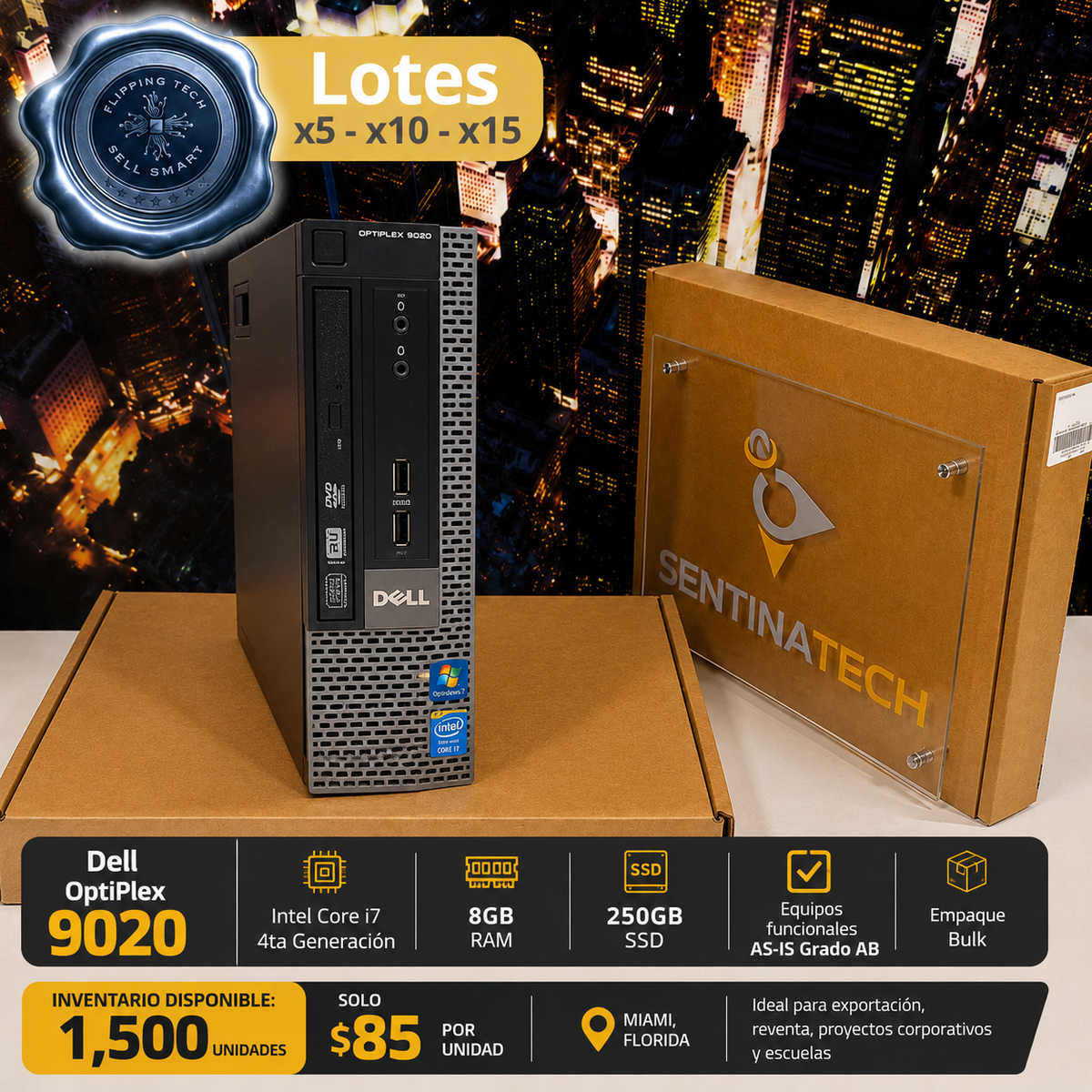 Dell OptiPlex 9020 | 8GB RAM | 250GB SSD | Intel Core i7 4th Gen | Desktop PC | Grade AB AS-IS | Bulk Lot | Promosemana