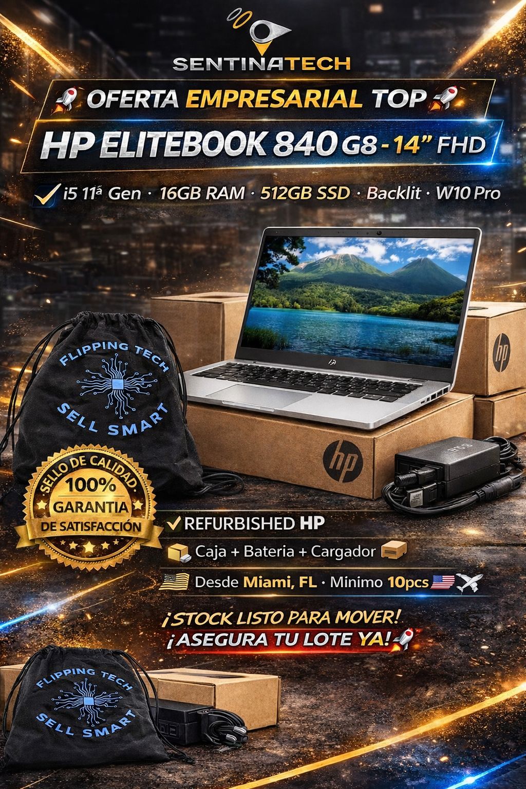 HP EliteBook 840 G8 i5 11ª Gen 16GB RAM 512GB SSD 14” FHD Windows 10 Pro Laptop Empresarial
